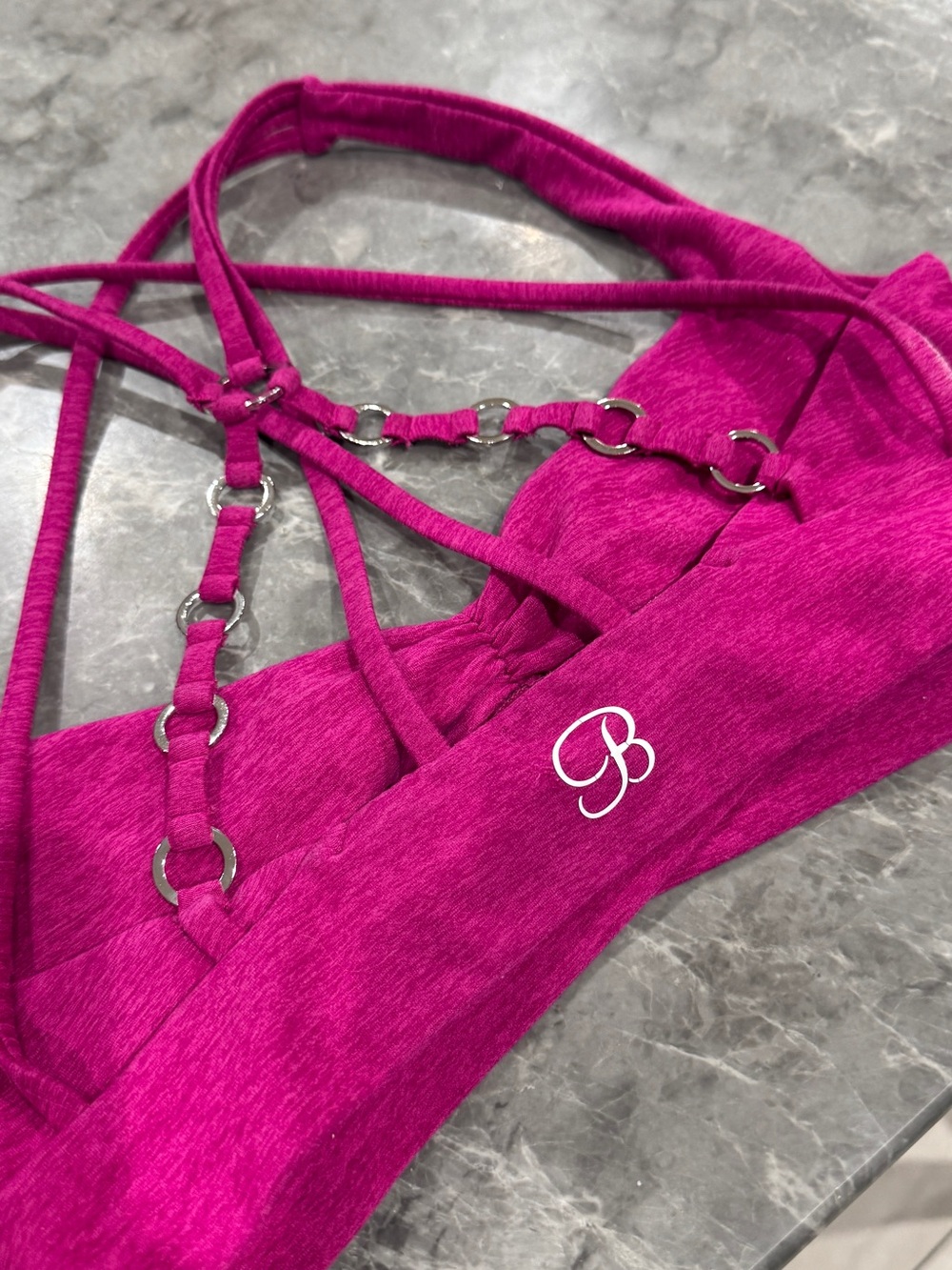 Bombshell Sportswear Hot Pink Strappy Bralette with Ring Details Sz S